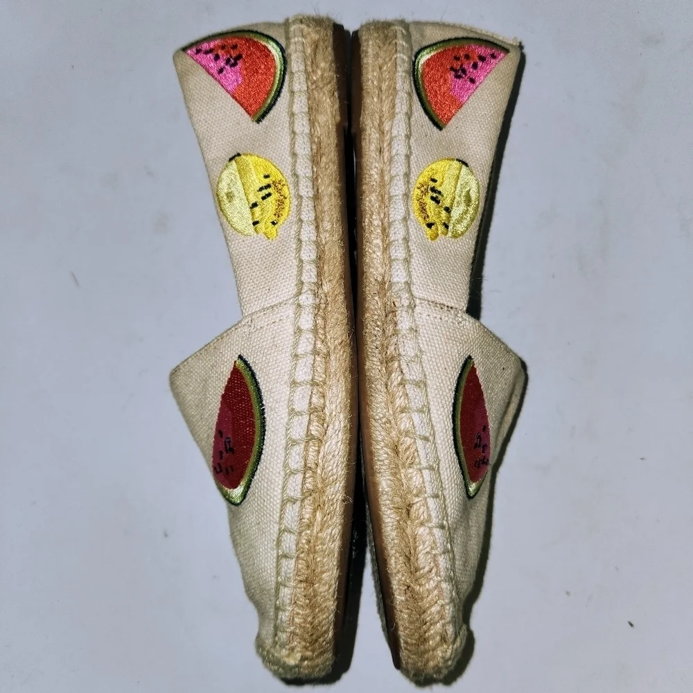 J. Crew Embroidered Fruit Salad Espadrilles In Sundried Linen Size 6